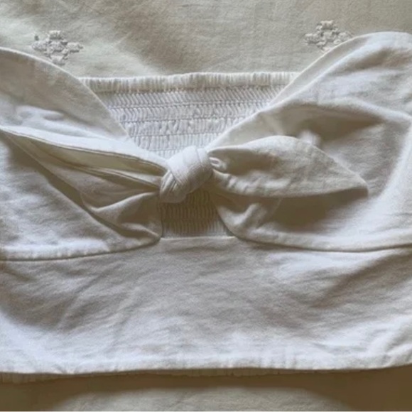 Aritzia WILFRED white Tie front Bandeau Crop Top | size xxs - Picture 2 of 3